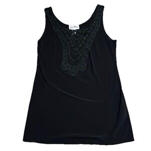 Joseph‎ Ribkoff Black Tank Tunic Lace Inlay Minimalist Basic Layering Capsule 10